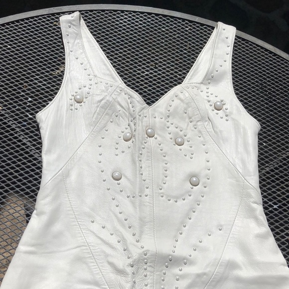 Vintage Positano Pelle S WhiteLeather StuddedDress - Picture 2 of 8
